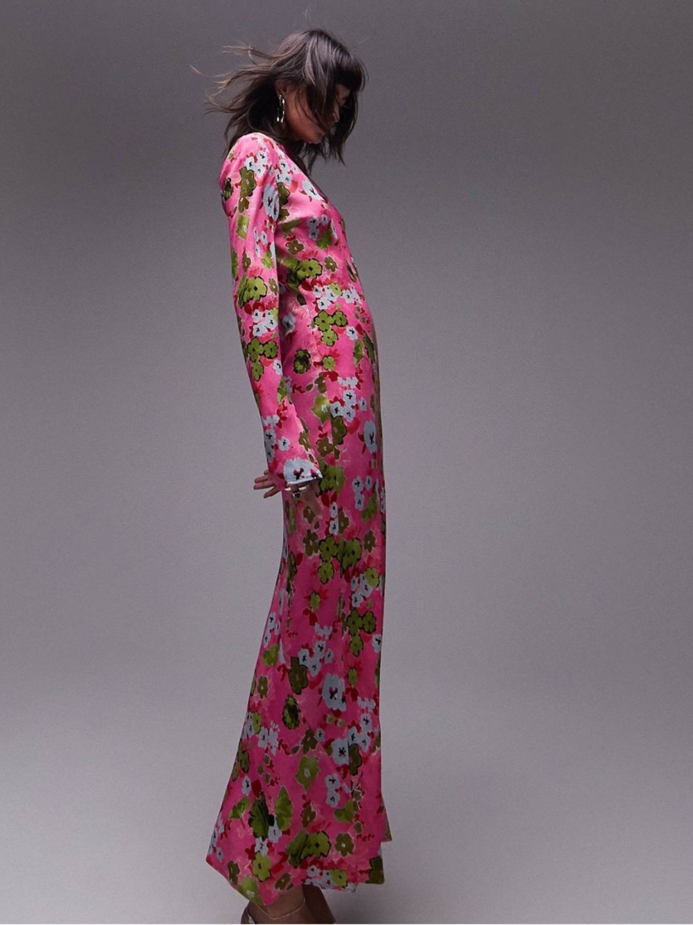 Topshop Floral Maxi Dress in Pink & Green Size 6 Like New